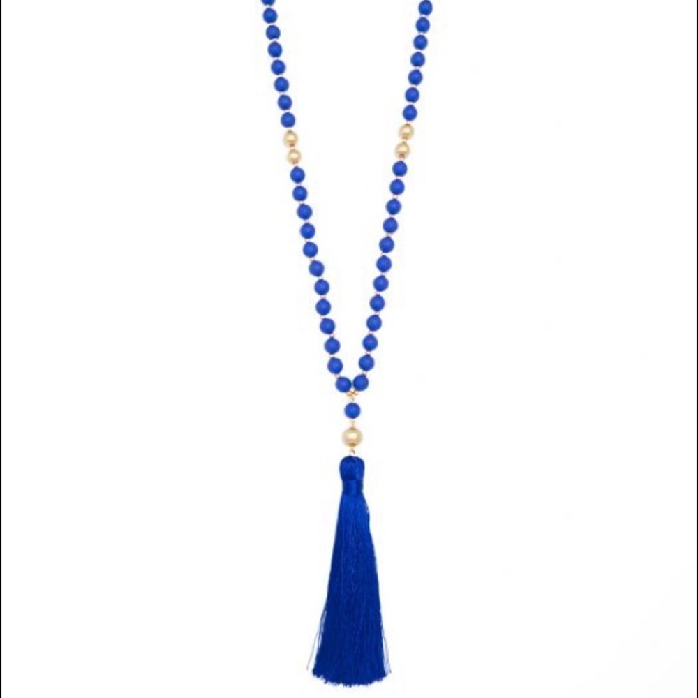 Matte Beaded Tassel Necklace in Cobalt